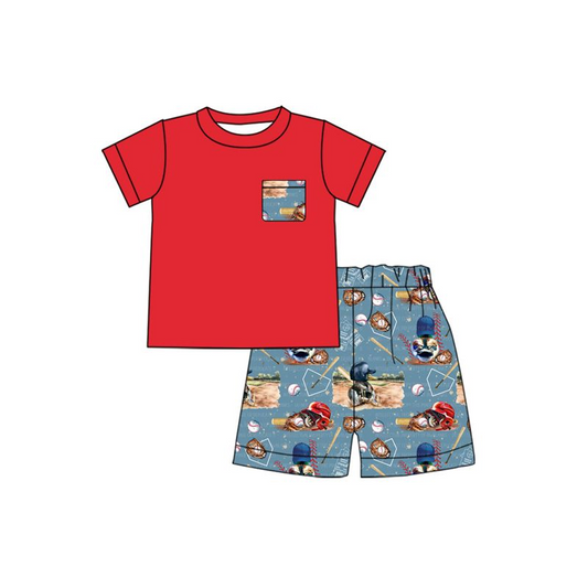 Moq 3 Pre-order BSSO0729 Baby Boy Short Sleeves Red Shirt Baseball Shorts Set