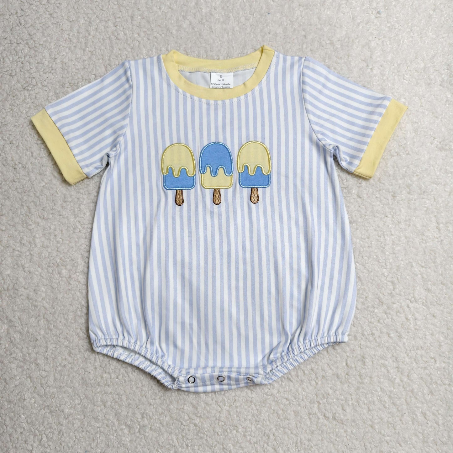 Baby Boys Infant Short Sleeves Embroidery Popsicle Stripes Summer Romper RTS