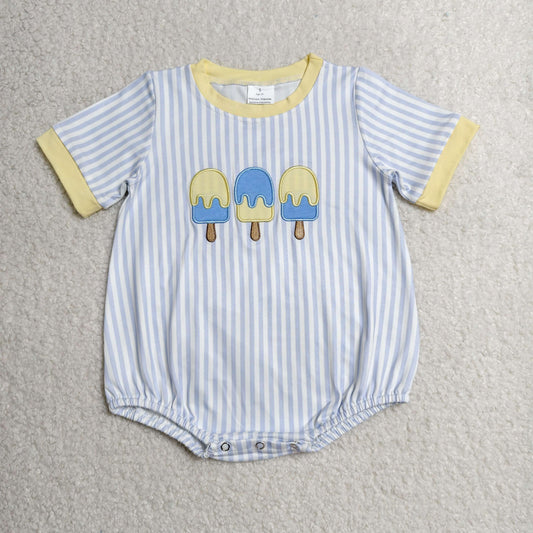 Baby Boys Infant Short Sleeves Embroidery Popsicle Stripes Summer Romper RTS