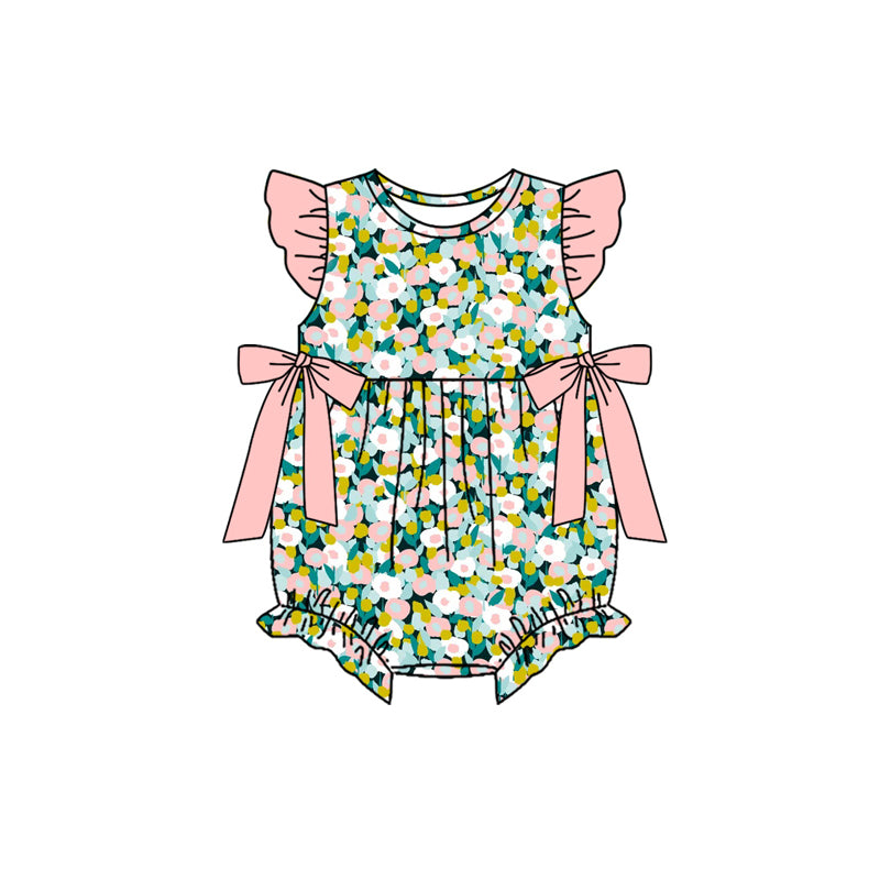 ( Moq 5 )  Preorder Baby Girls Infant Short Sleeves Flower Bows Summer Bubble Romper