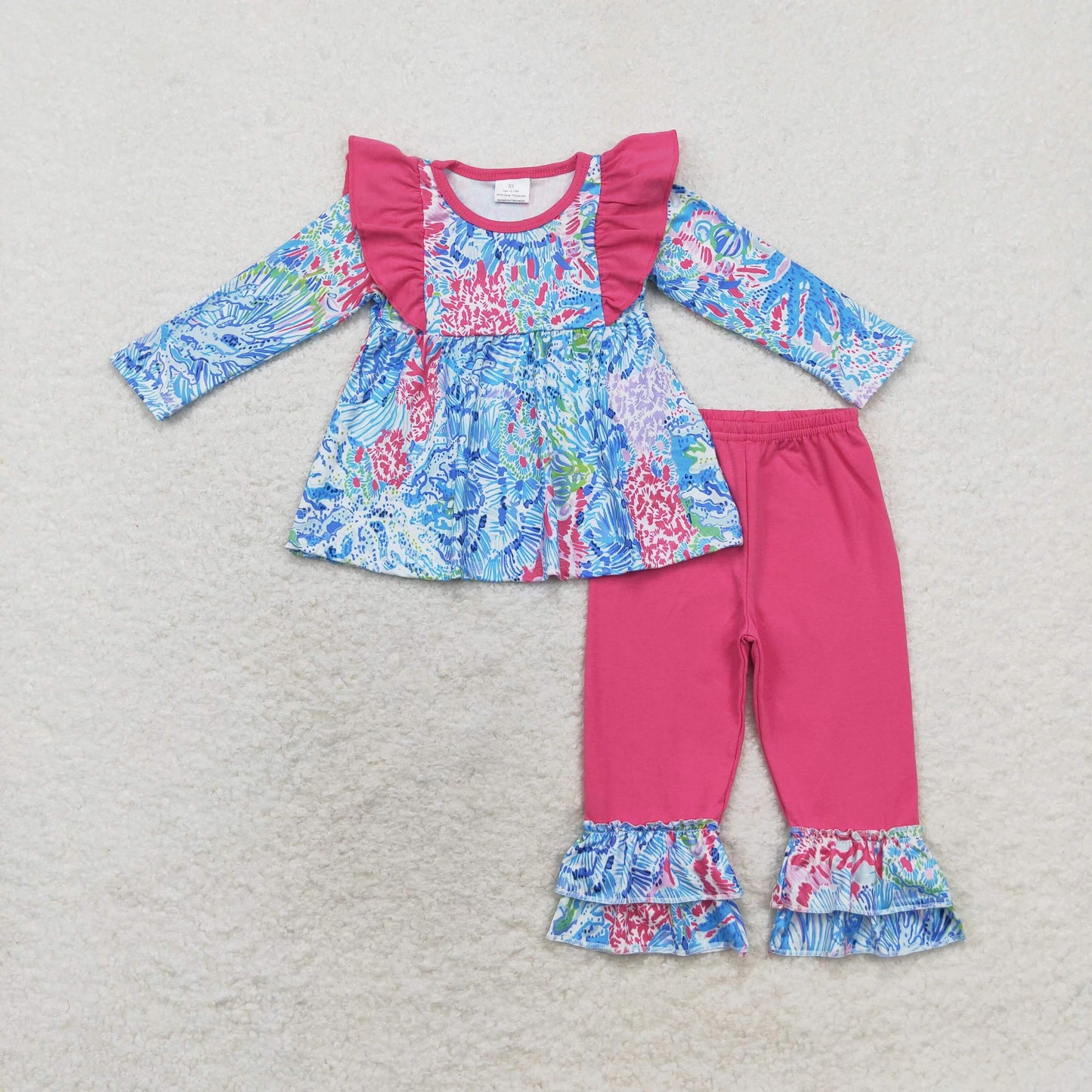 Baby Girl Seaweed Tunic Ruffle Pink Pants Set