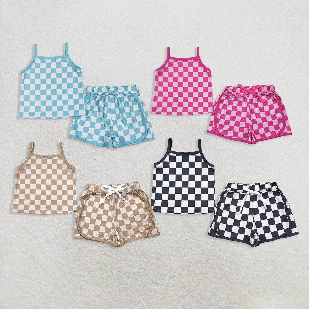 Baby Girl Toddler Straps Checked Tops Shorts Sibling Set Clothes RTS