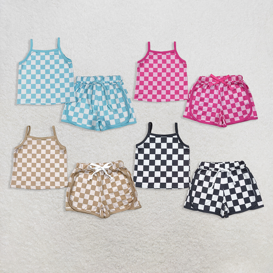 Baby Girl Toddler Straps Checked Tops Shorts Sibling Set Clothes RTS
