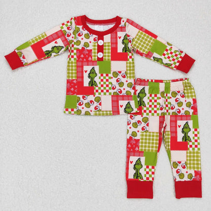 GLP0846 Baby Girl Long Sleeves Christmas Pants Face Pajamas Outfit