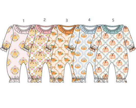 ( Moq 5 Each Style ) Sibling Baby Girls Infant Long Sleeves Pumpkins Bows Fall Rompers Clothes