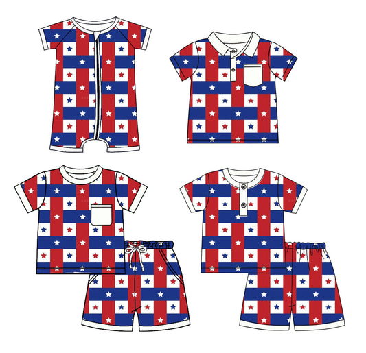 Baby Boy Short Sleeves Stars Checked Sibling Romper Shirt Set ( Moq 5 Each Style ) 3.3