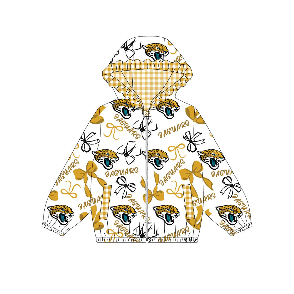 ( Moq 5 ) Baby Girls Kids Long Sleeves  Bows Cheer Pockets Hoodie Zipper Team Jacket Tops