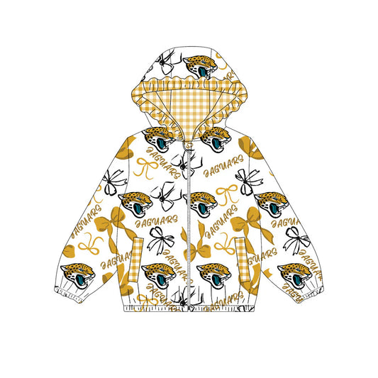 ( Moq 5 ) Baby Girls Kids Long Sleeves  Bows Cheer Pockets Hoodie Zipper Team Jacket Tops