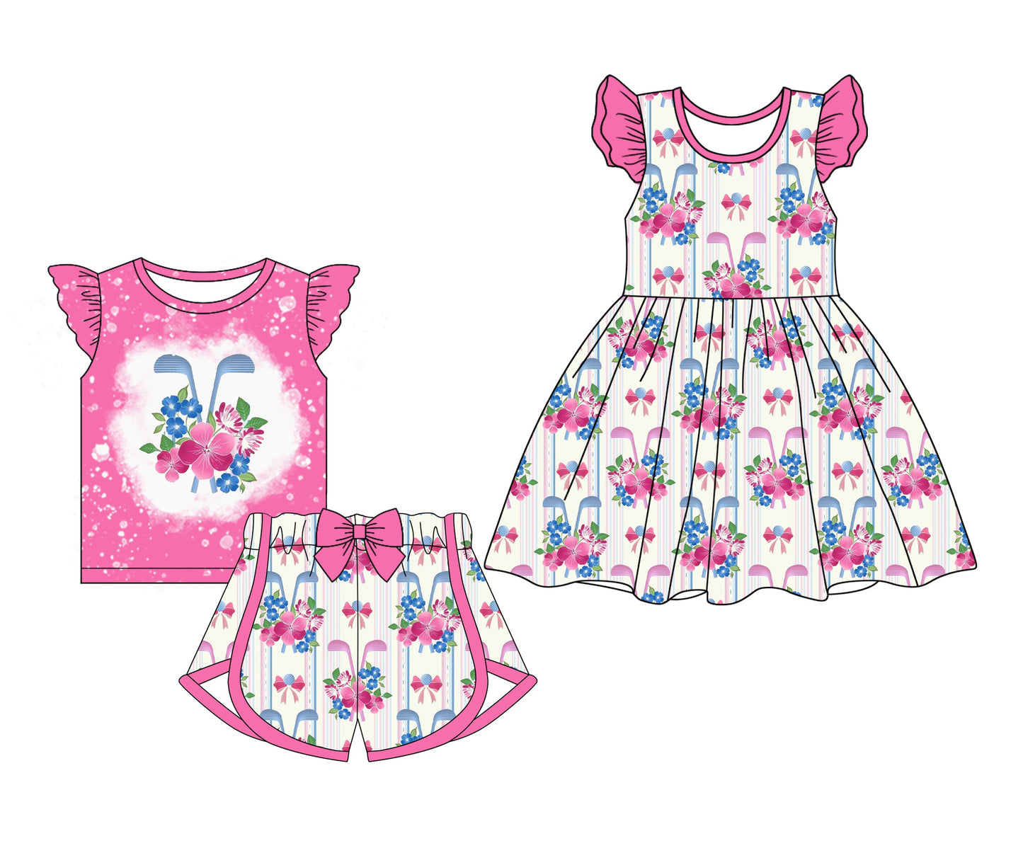 Baby Girl Golf Flower Sibling Dress Set ( Moq 5 Each Style ) 1.20