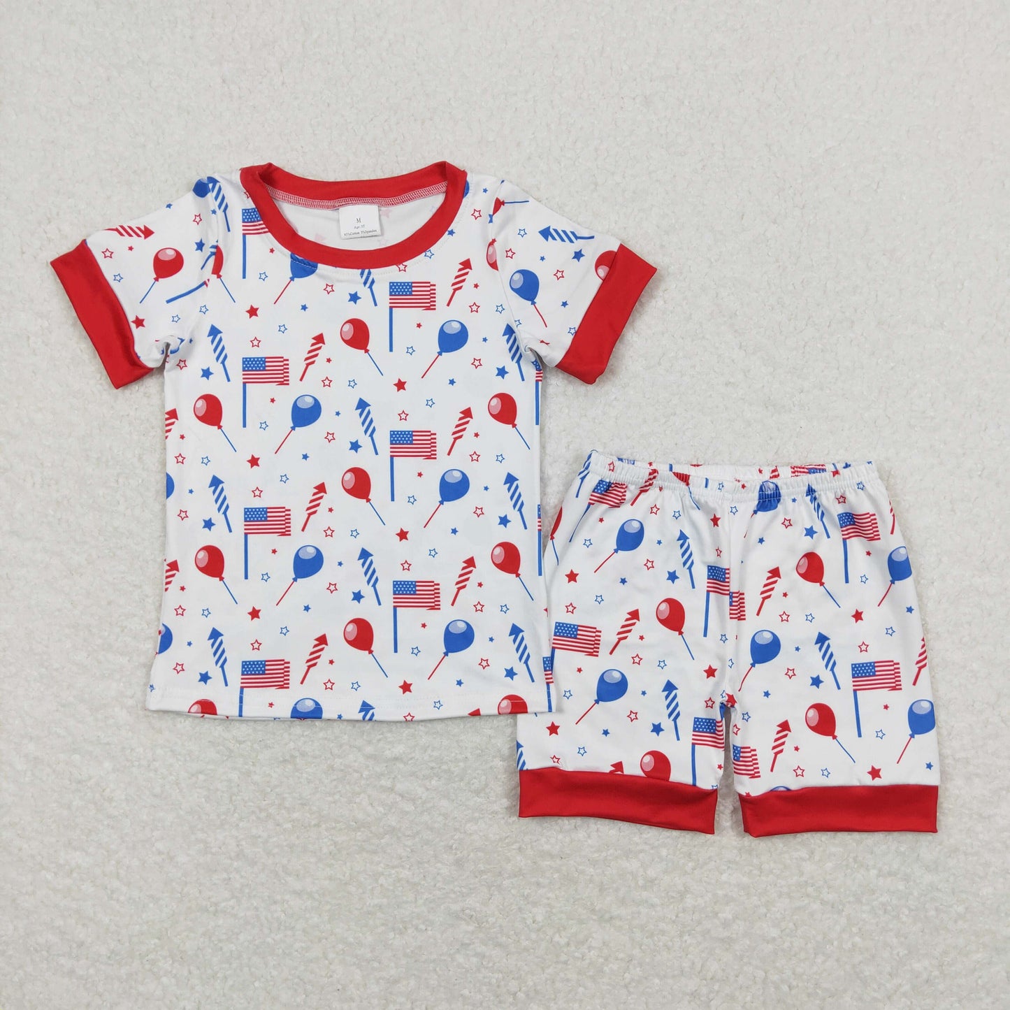 Baby Boy Short Sleeves Flags Balloons Shirt Shorts July 4th Set