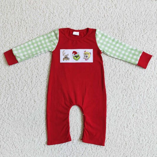 Sibling Baby Boys Kids Embroidery Christmas Green Face Rompers Clothes RTS