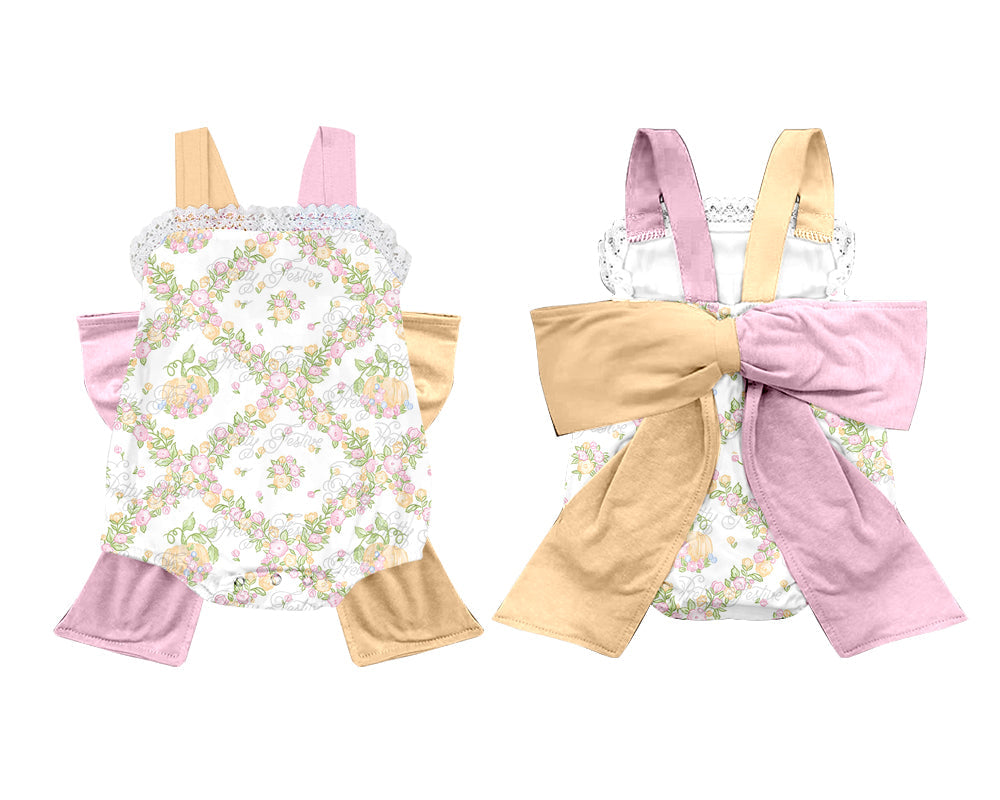 Baby Girl Pumpkin Floral Big Bow Bubble Romper