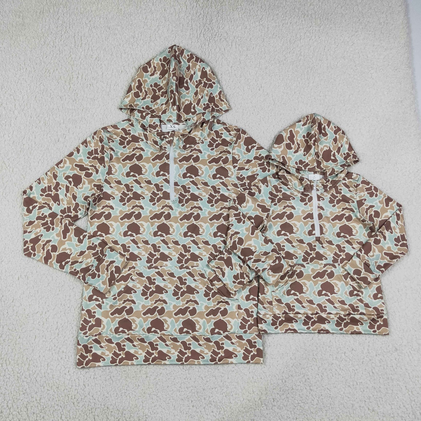 Sibling Baby Boys Adult Woman Zipper Hoodie Pockets Hunting Pullovers Shirts Camo Clothes RTS