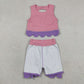 Baby Girls Kids Sleeveless Pink Tops Purple Bows Skirt Shorts Yoga Clothes Set RTS