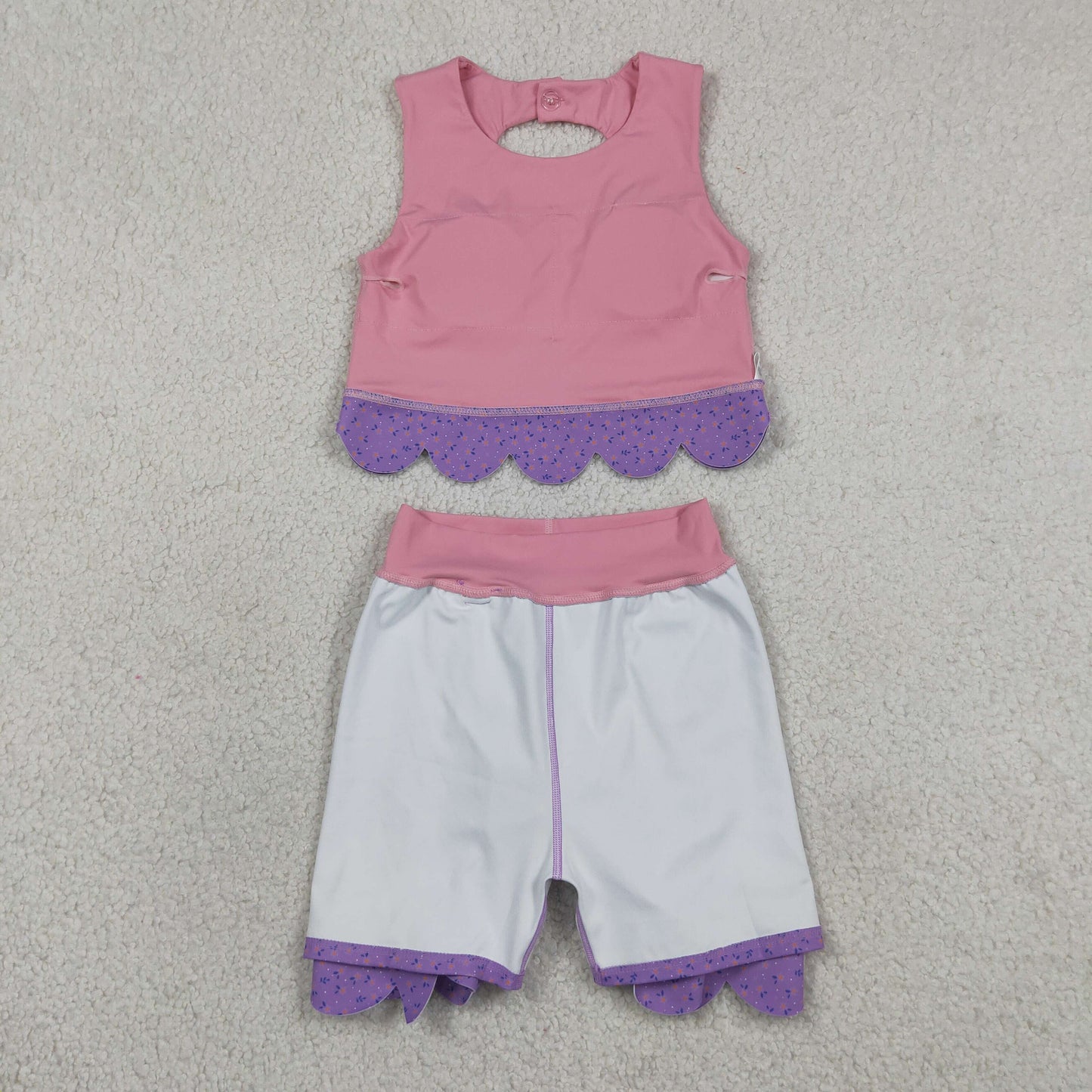 Baby Girls Kids Sleeveless Pink Tops Purple Bows Skirt Shorts Yoga Clothes Set RTS