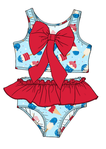 ( Moq 5 Each Style ) Sibling Baby Girls Kids Popsicles Tops Ruffle Shorts 4th of July Sets Summer Swimsuits
