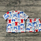 Baby Girls Short Sleeves Blue Red Bows Tops Shorts July 4th Clothes Pajamas Set RTS