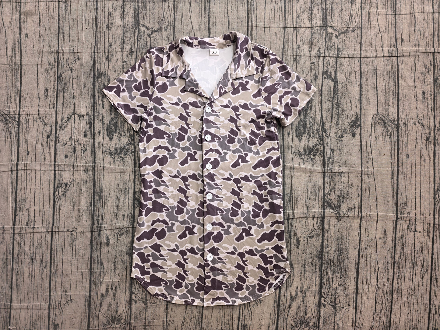( No moq ) Preorder Adult Men Short Sleeves Dark Grey Camo Buttons Cardigan Shirt Tops