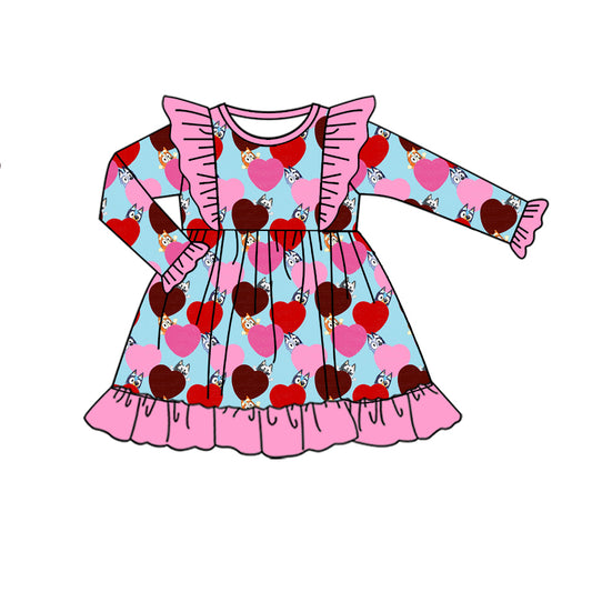 Baby Girl Long Sleeves Valentine Hearts Dog Dress