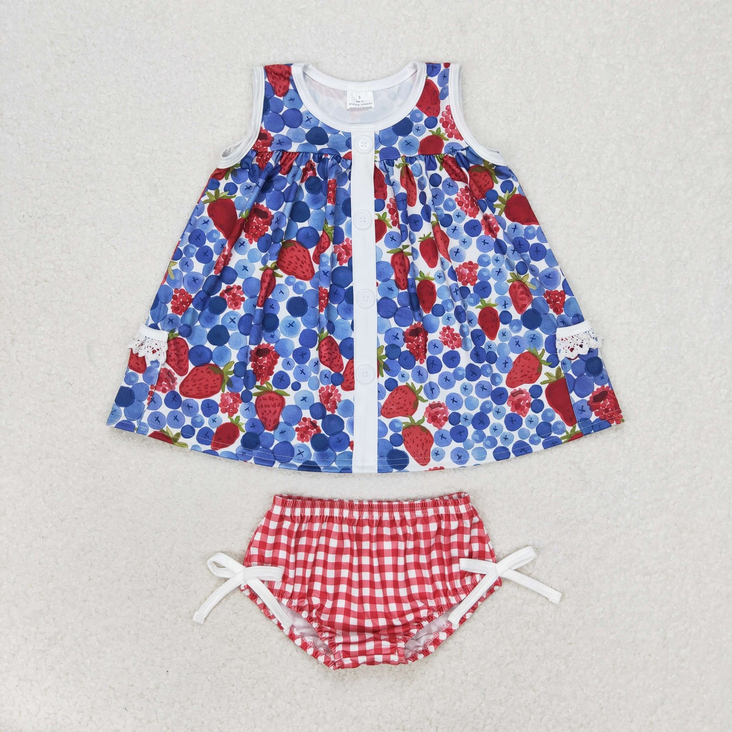 Baby Girl Sleeveless Strawberry Tops Plaid Bummie Shorts Summer Set