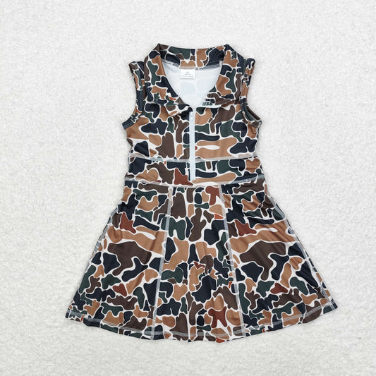 Baby Girl Yoga Sleeveless Brown Camo Sports Dress With Shorts