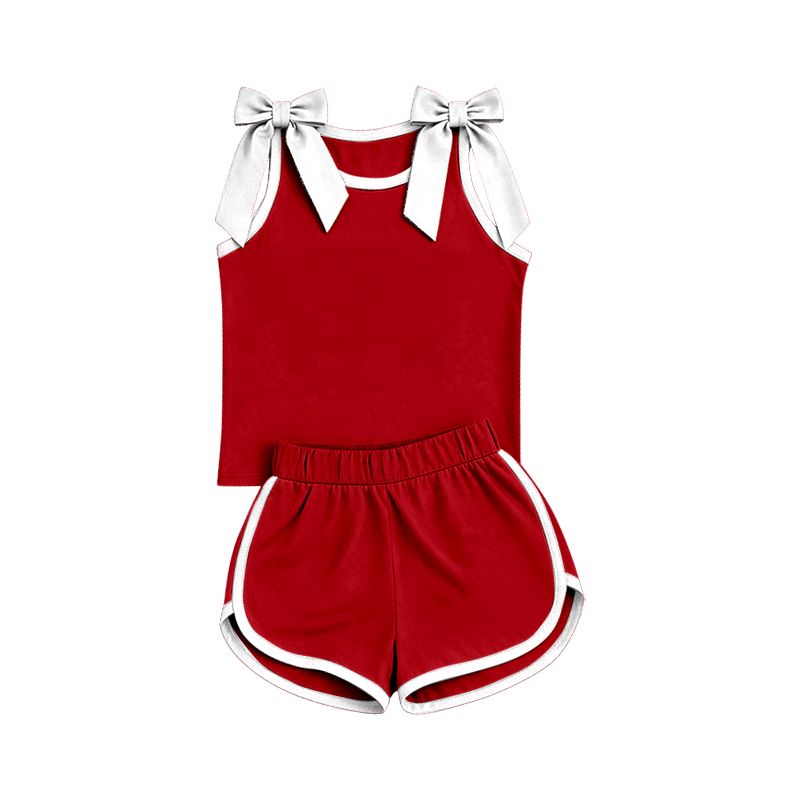 ( Moq 5 ) Preorder Baby Girls Kids White Bows Shirt Shorts Red Set Summer Clothes