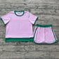 Adult Women Short Sleeves Shirt Shorts Pink Cotton Clothes Set RTS