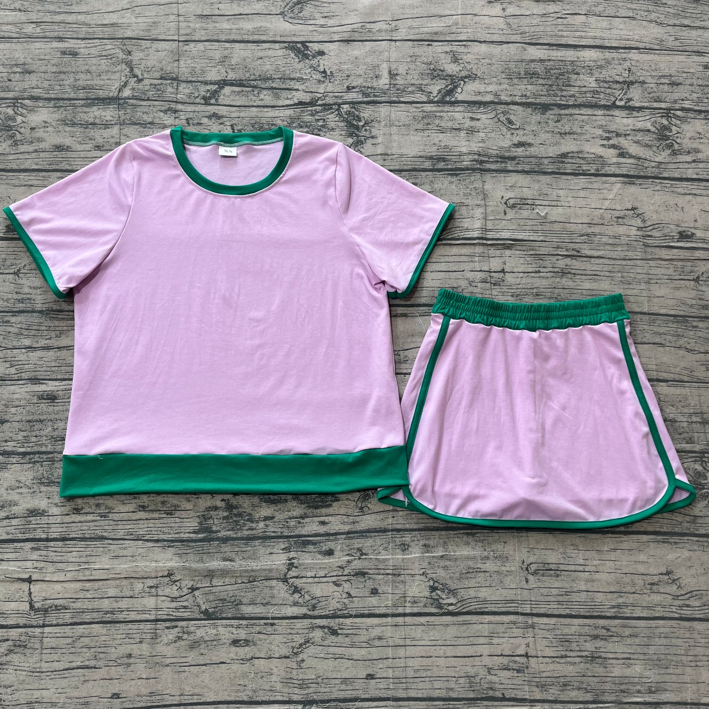 Adult Women Short Sleeves Shirt Shorts Pink Cotton Clothes Set RTS