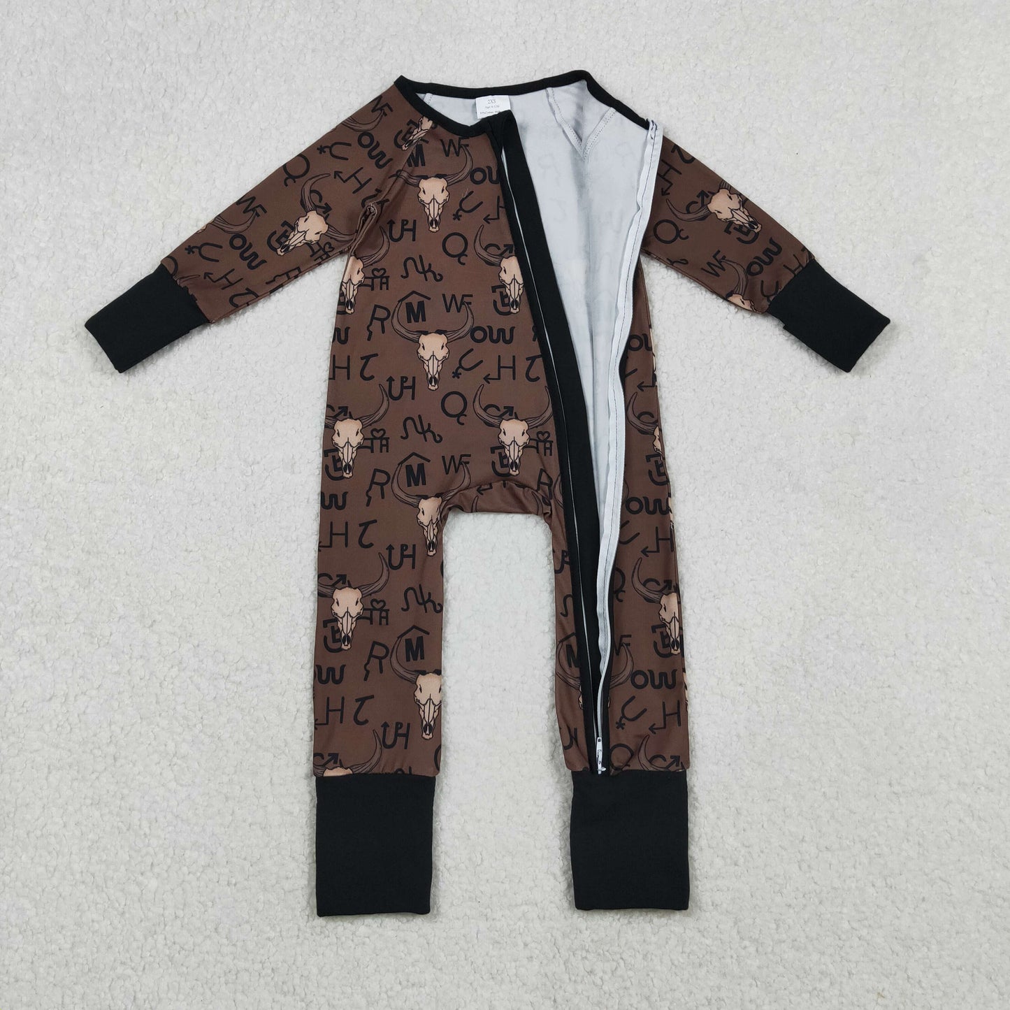 Kids Boy Long Sleeves Western Cow Aztec Zipper Footie Pajamas Romper RTS