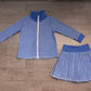 ( No moq ) Preorder Baby Girls Kids Long Sleeves Blue Plaid Zipper Tops Skirt Shorts Set Yoga Active Clothes