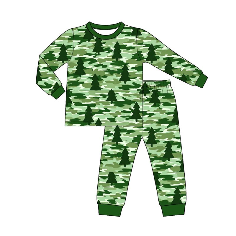 ( Moq 5 ) Preorder Baby Boys Kids Green Tree Christmas Shirt Pants Pajamas Camo Set Clothes