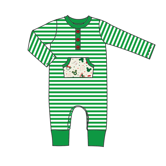 Baby Boy Christmas Mouse Green Stripes Romper