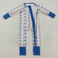 Baby Girl Long Sleeves Blue Bows Flower Zipper Romper RTS