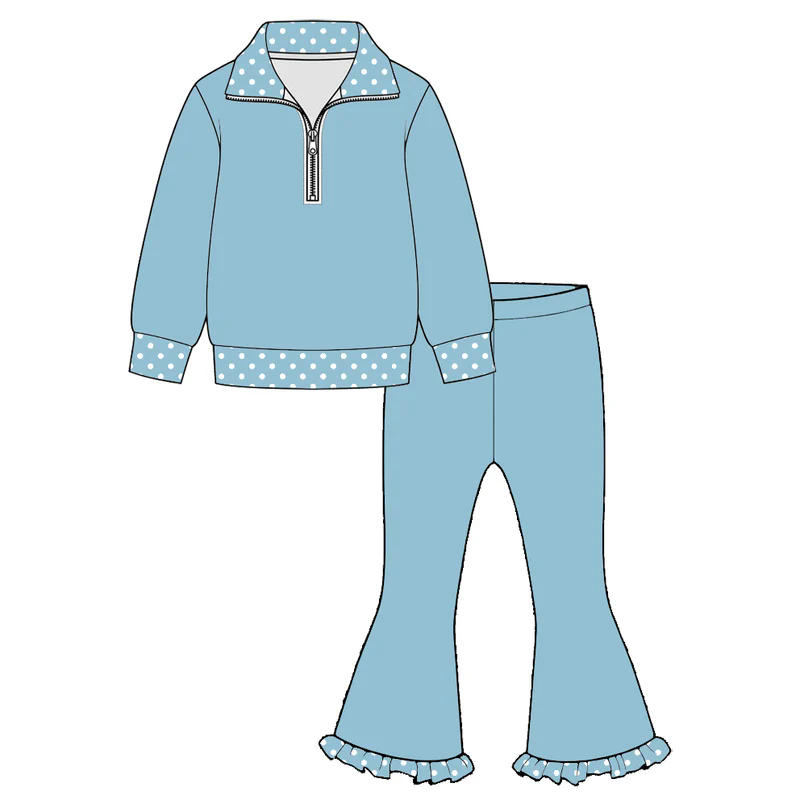 (Moq 5 ) Preorder Baby Girls Kids Long Sleeves Zipper Shirts Pants Sets Clothes RTS