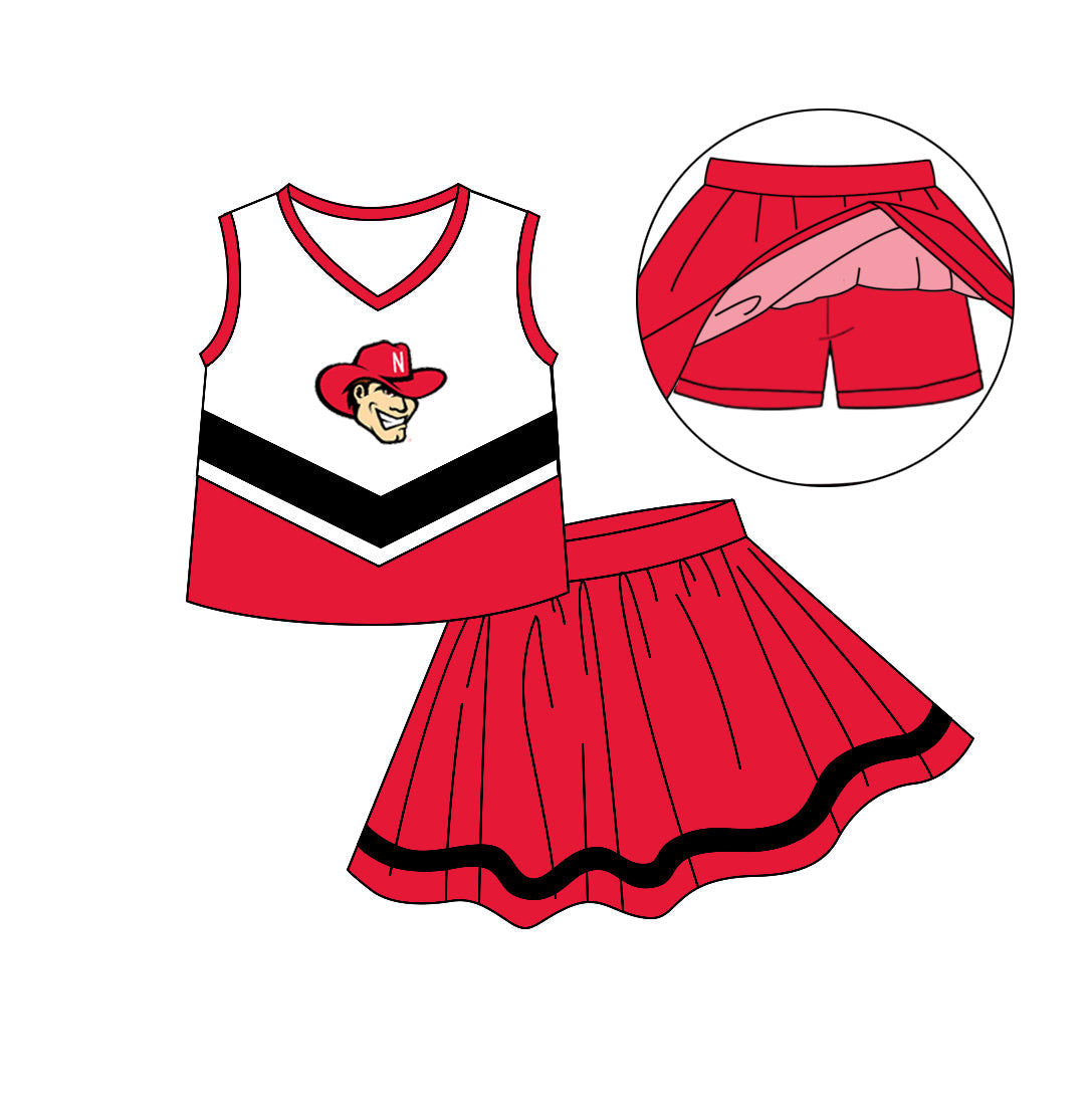 Baby Girl Team Sleeveless Shirt Red Skirt With Shorts Set