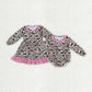 Girls Kids Long Sleeves Halloween Bats Leopard Sibling Ruffle Dress Romper RTS