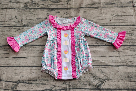 Preorder Baby Girl Long Sleeves turkey Pumpkins Floral Thanksgiving Romper ( No moq )