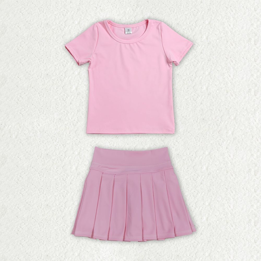 Baby Girls Kids Short Sleeves Shirt Skirt Shorts Yoga Active Set Pink Clothes RTS