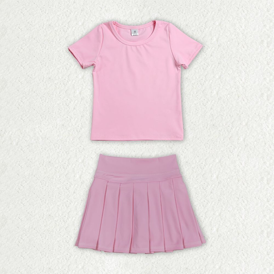 Baby Girls Kids Short Sleeves Shirt Skirt Shorts Yoga Active Set Pink Clothes RTS