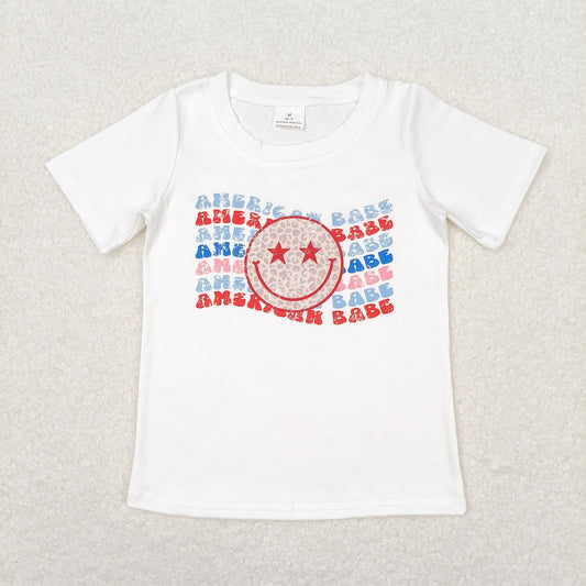 Baby Girl July 4th White Short Sleeves Smile Tops Shirt