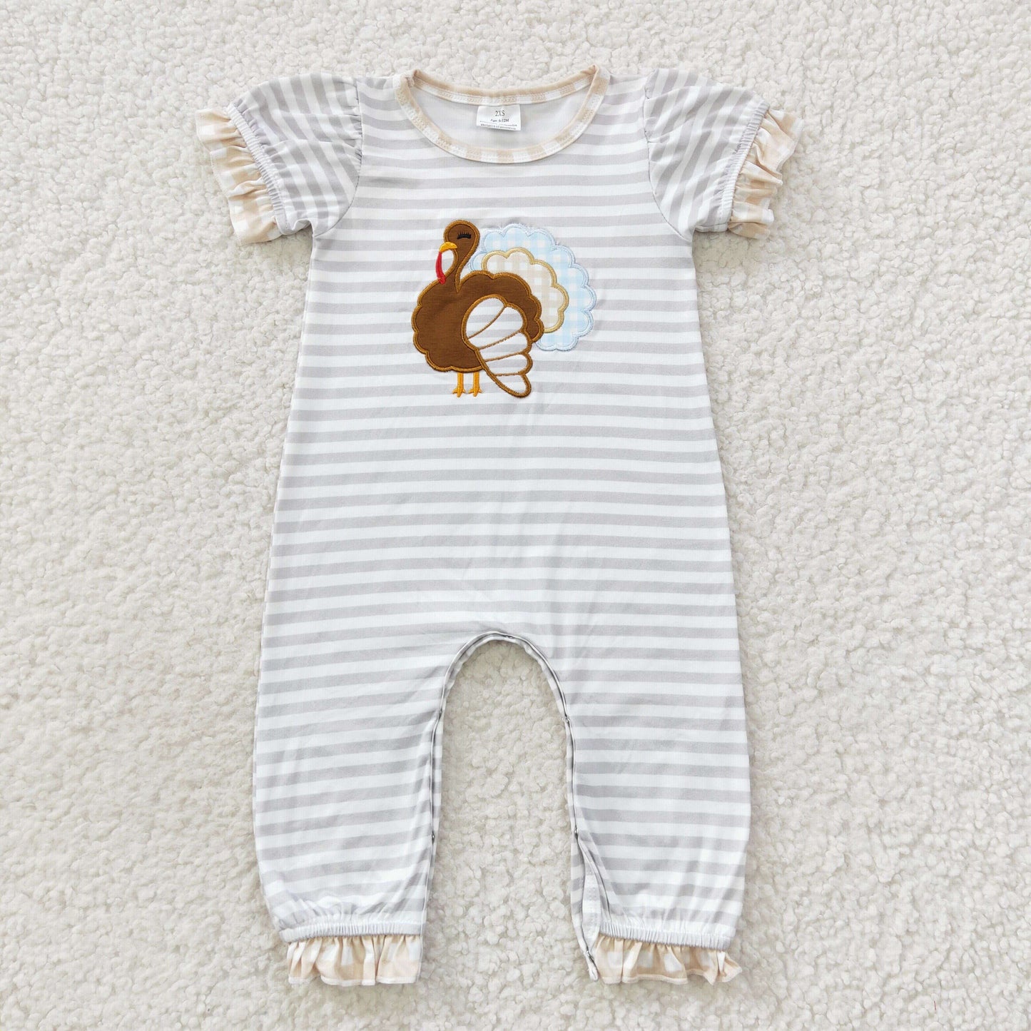 SR0407 Baby Girl Short Sleeves Embroidery turkey One Piece Thanksgiving Romper