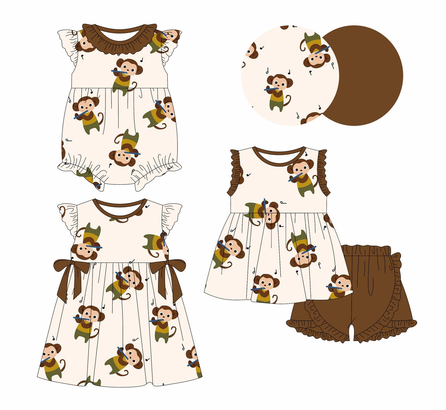 Baby Girl Monkeys Sibling Romper Dress Set ( Moq 5 Each Style ) 1.13