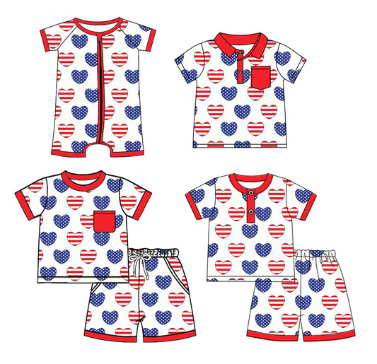 Baby Boy Short Sleeves Stars Stripes Hearts Sibling Romper Shirt Set ( Moq 5 Each Style ) 3.3