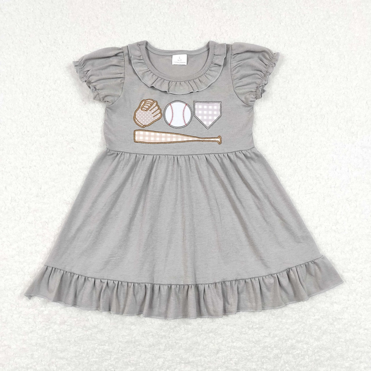 SR0613 Baby Girl Embroidery Baseball Grey Cotton Romper