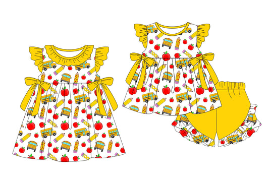 Baby Girl Back To School Pencil Bows Yellow Sibling Dress Set ( Moq 5 Each Style ) 1.17