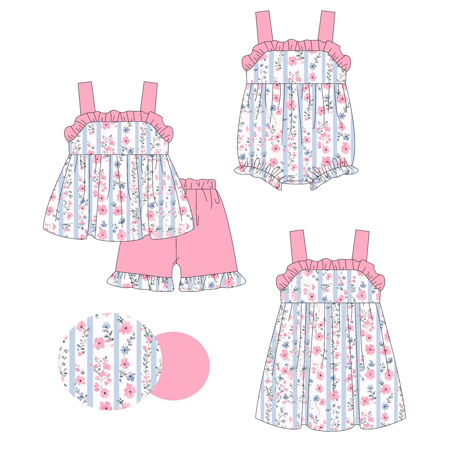 Baby Girl Straps Flower Sibling Romper Dress Set ( Moq 5 Each Style ) 3.1