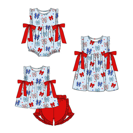 Baby Girl 4th Of July Bows Sibling Romper Dress Set ( Moq 5 Each Style ) 3.17