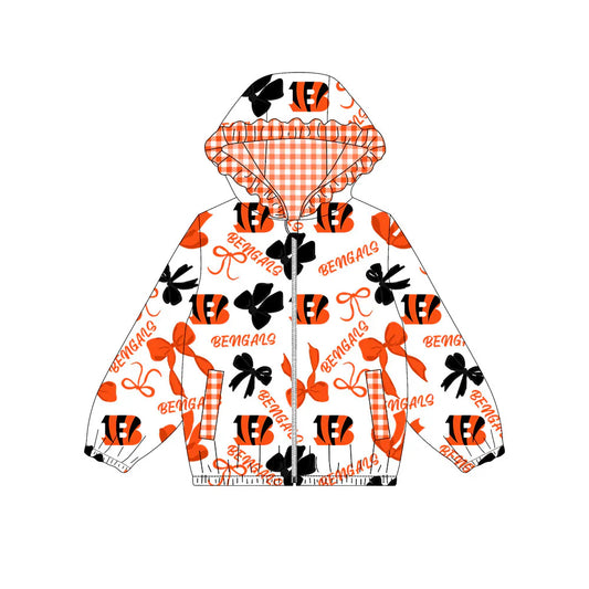 ( Moq 5 ) Baby Girls Kids Long Sleeves Bows Pockets Hoodie Zipper Cheer Team Jacket Tops