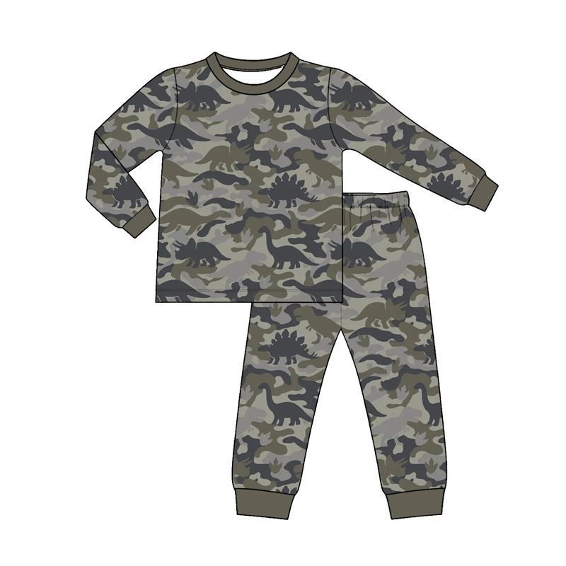 ( Moq 5 ) Preorder Baby Boys Kids Dinosaurs Shirt Pants Pajamas Set Camo Clothes