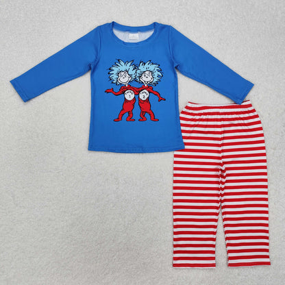 RTS Baby Girl Long Sleeves Blue Tops Stripes Pants Dr Reading Clothes Set